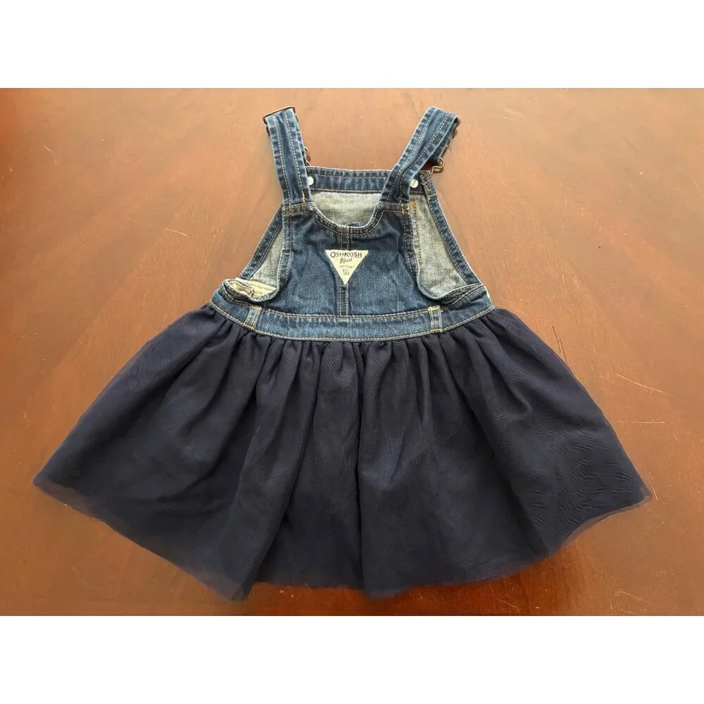 OshKosh B’gosh Denim Tulle Pinafore Dress Navy Tutu Skirt Toddler 3T